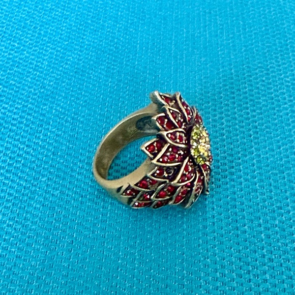 Heidi Daus Ring ~ Poinsettia Flower 🌺 Ring with Red and Yellow Crystals - Picture 2 of 5